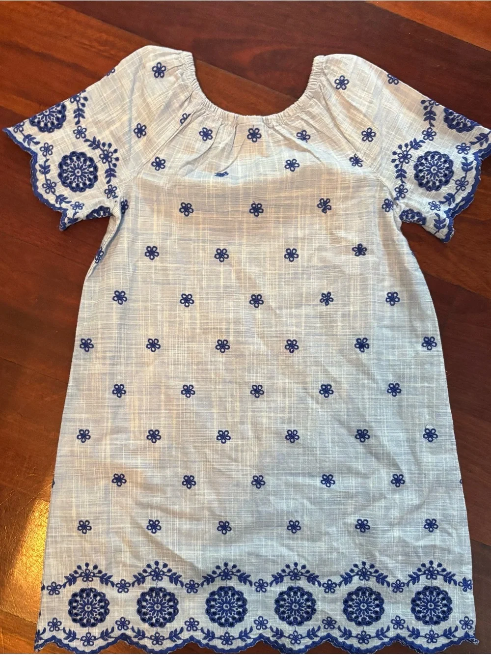 Gymboree Light Blue Cotton Top with Navy Floral Embroidery